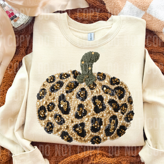 LEOPARD PUMPKIN FAUX PEARLS TRANSFER