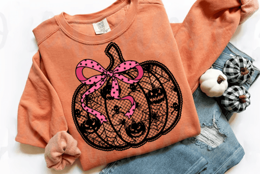 Lace Pumpkin Pink Bow Transfer