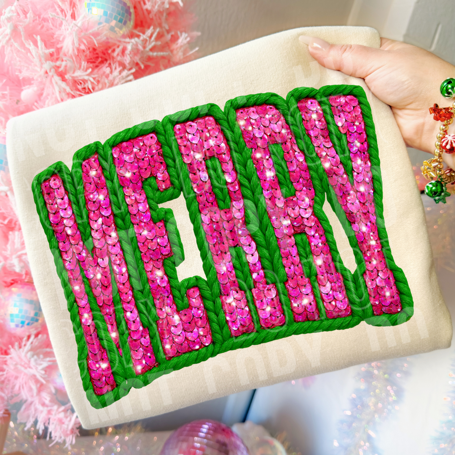 MERRY CHECKERED FAUX YARN SEQUIN TRANSFER