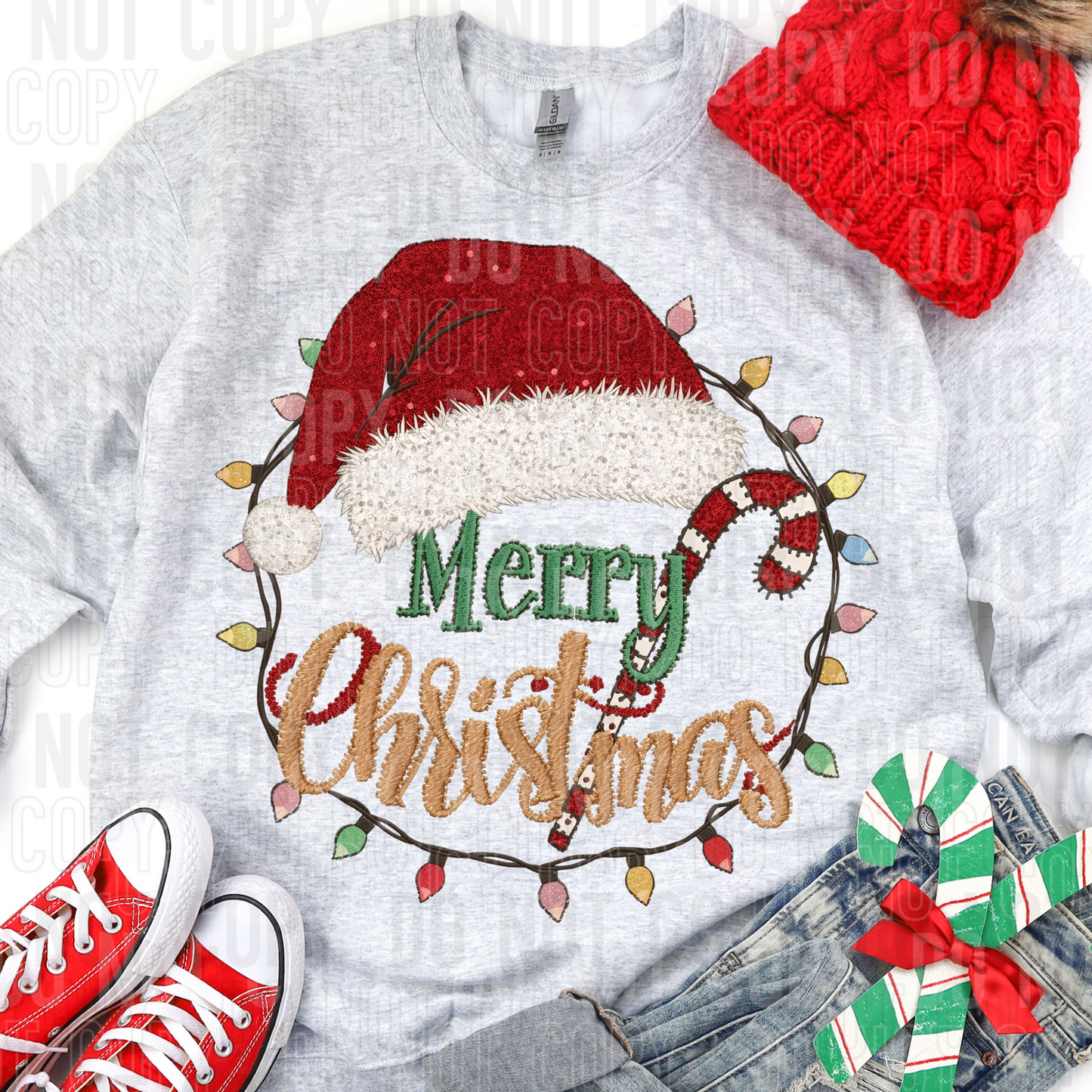 MERRY CHRISTMAS FAUX EMBROIDERY LIGHT HAT TRANSFER