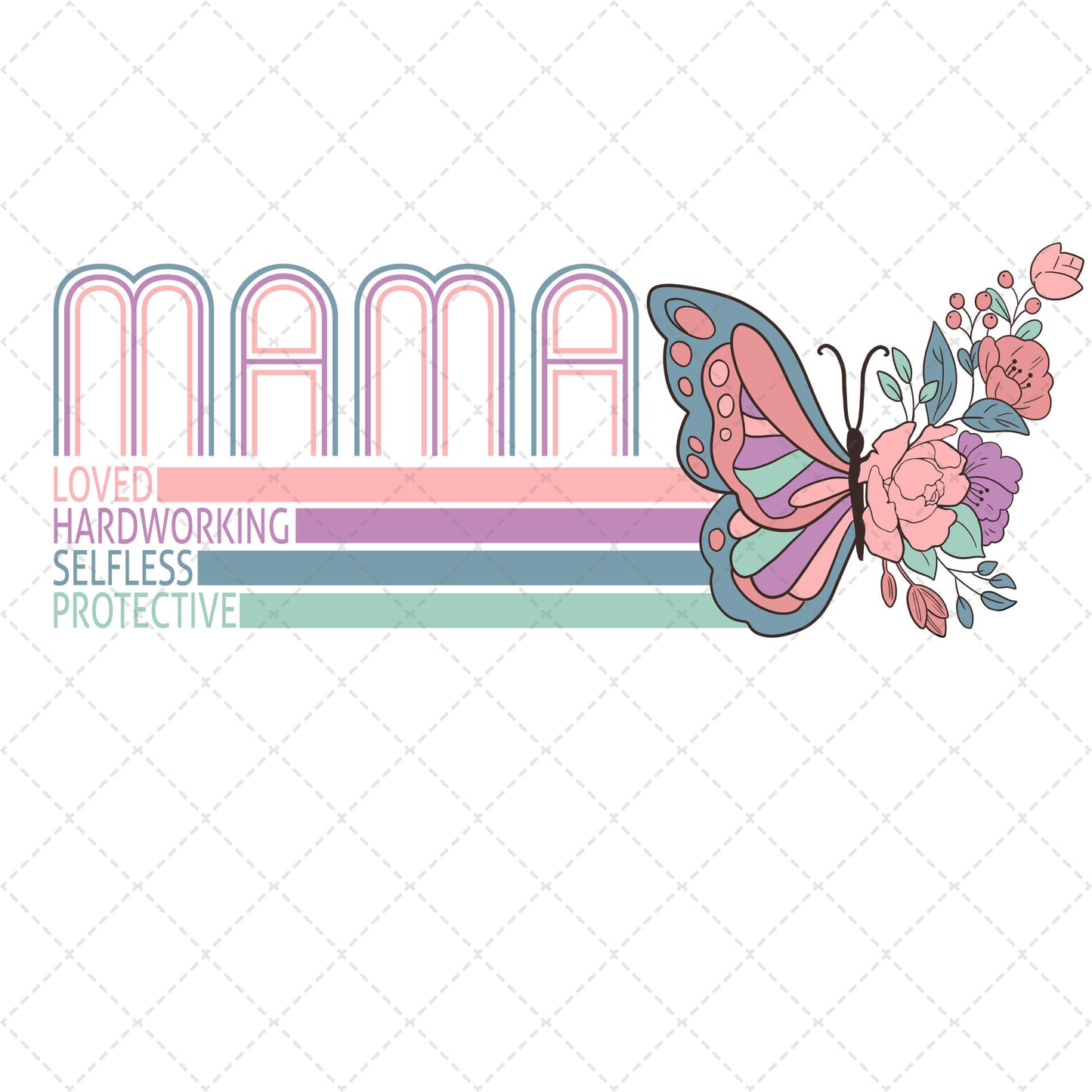 Mama Loved Floral Butterfly Transfer