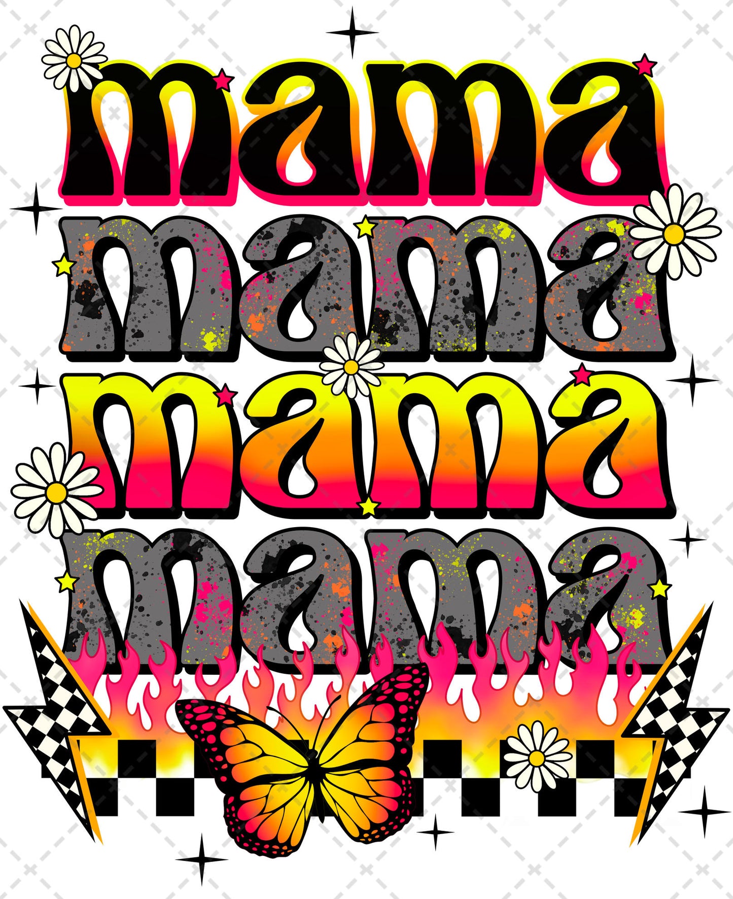 Mama and Mini Retro Flame Transfer