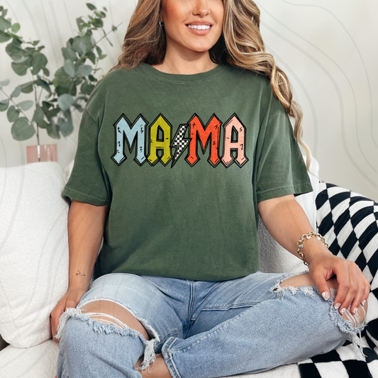 Mama Distressed Checker Bolt Transfer