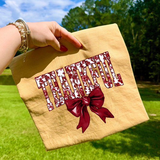 Maroon Toile Thankful Transfer