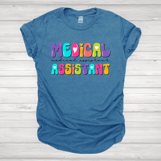 Medical Assistant Multicolored Bubble Letters Transfer