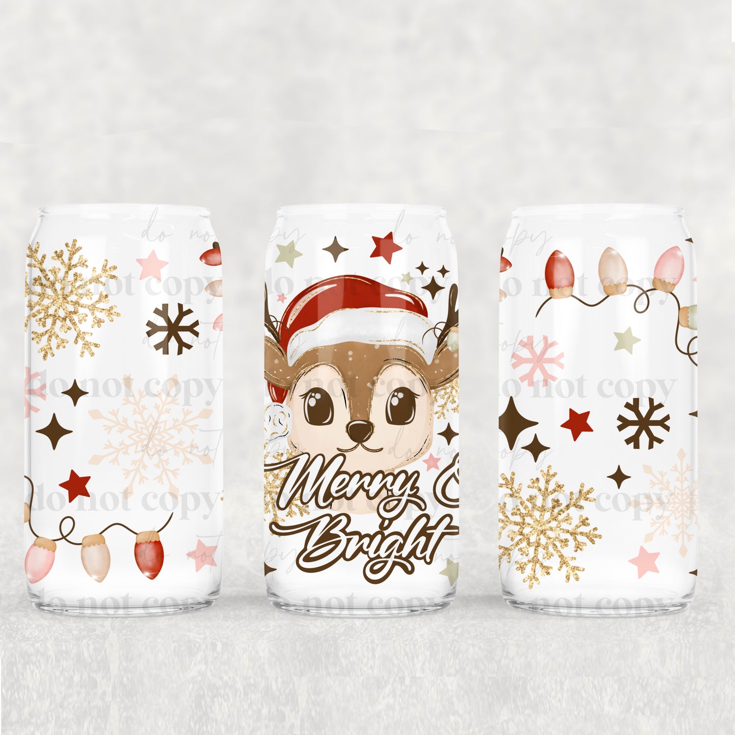 Merry And Bright Deer Libbey Wrap 16 Oz Transfer