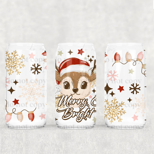Merry And Bright Deer Libbey Wrap 16 Oz Transfer