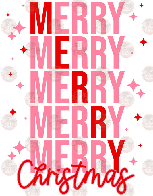 Merry Christmas Pink & Red Transfer