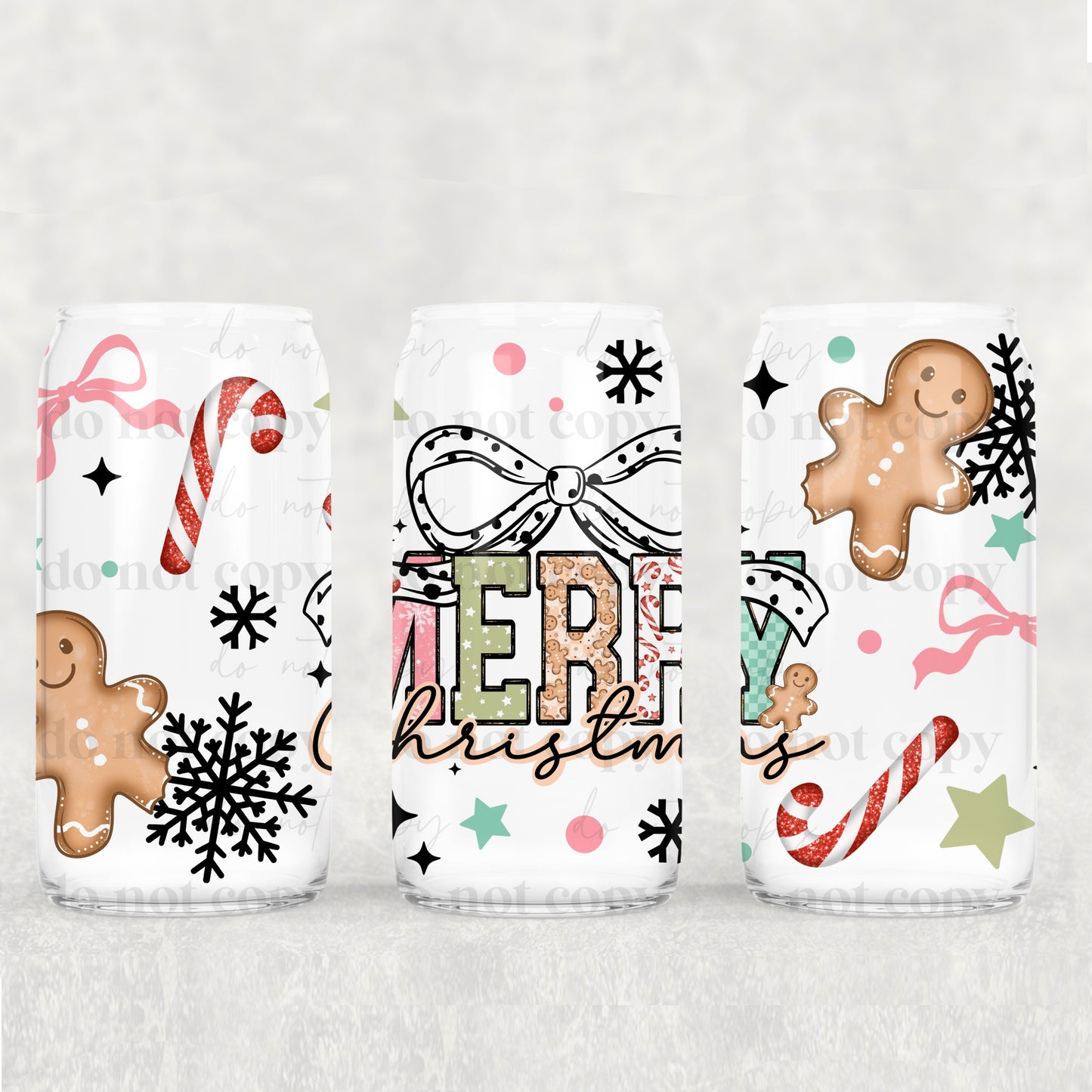 Merry Christmas Bow Libbey Wrap 16 Oz Transfer