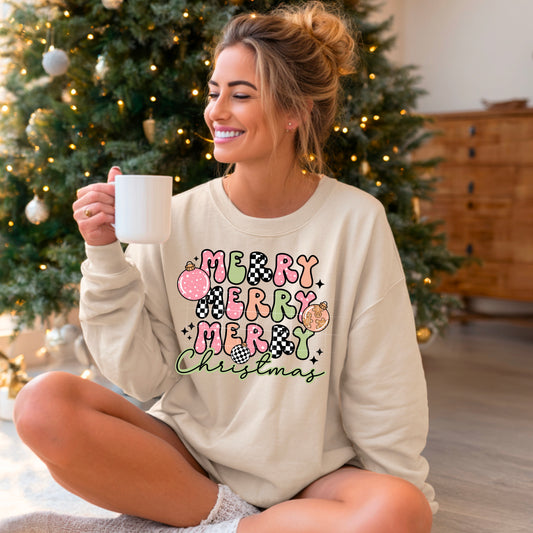 Merry Christmas Pink And Green Transfer