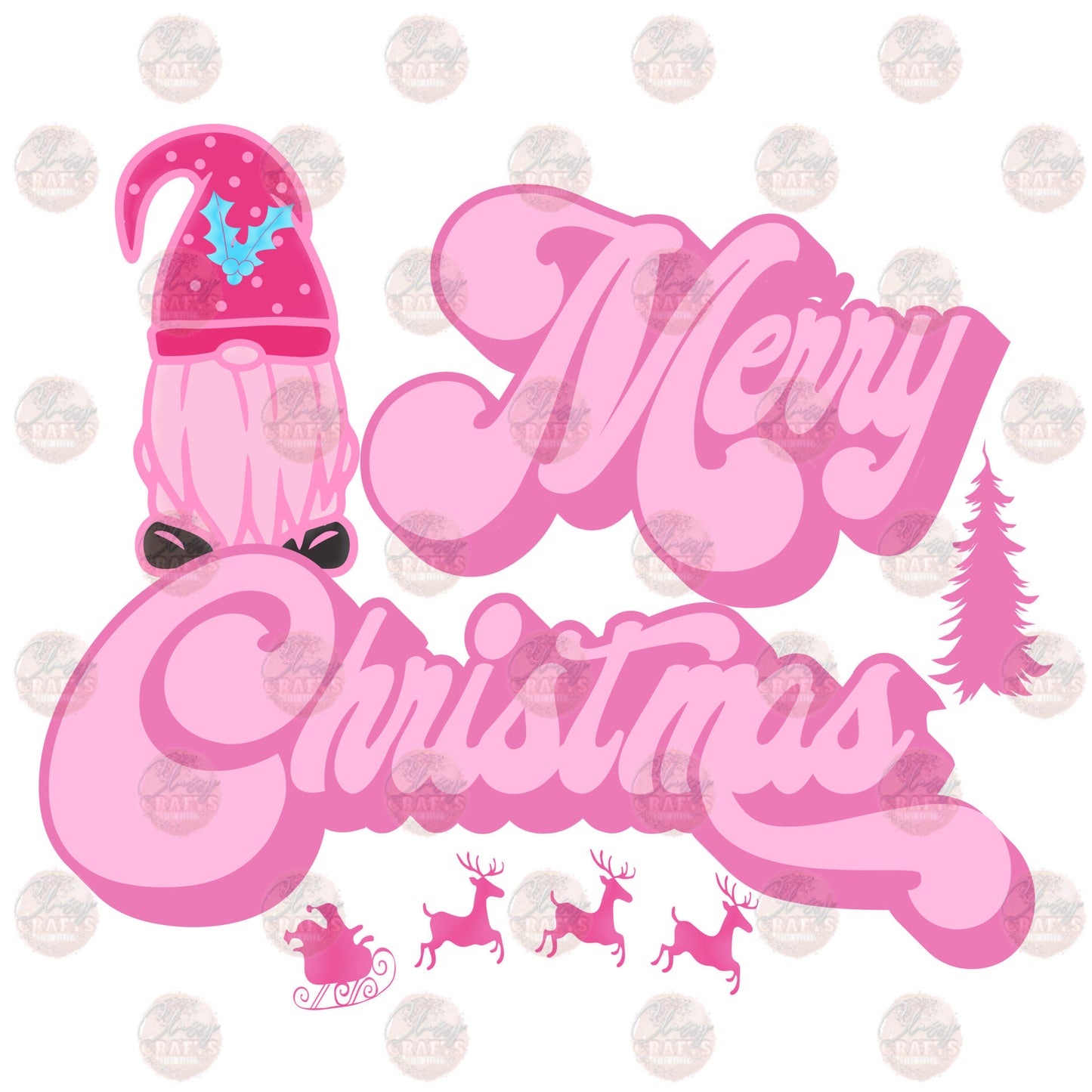 Merry Christmas Pink Gnome Transfer