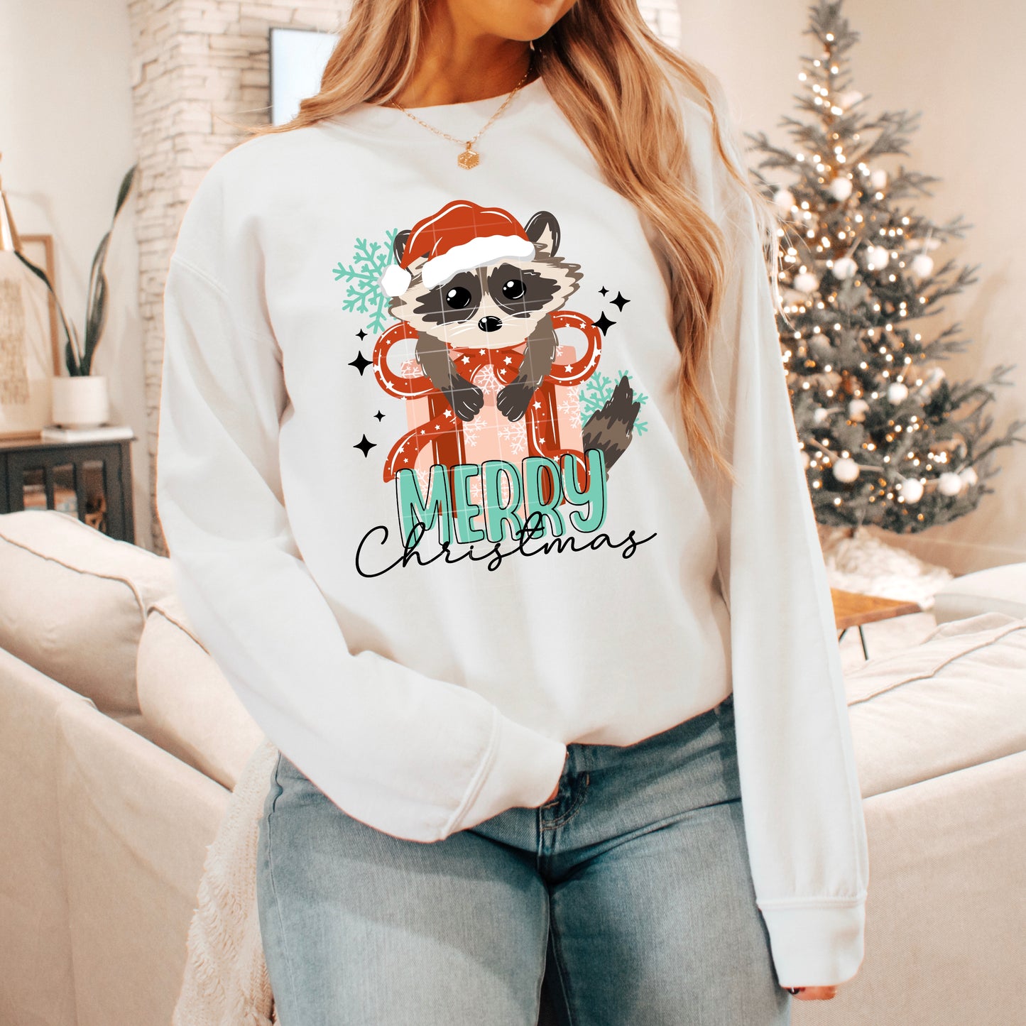 Merry Christmas Raccoon Transfer