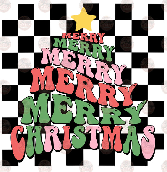 Merry Christmas Tree Checkered Transfer