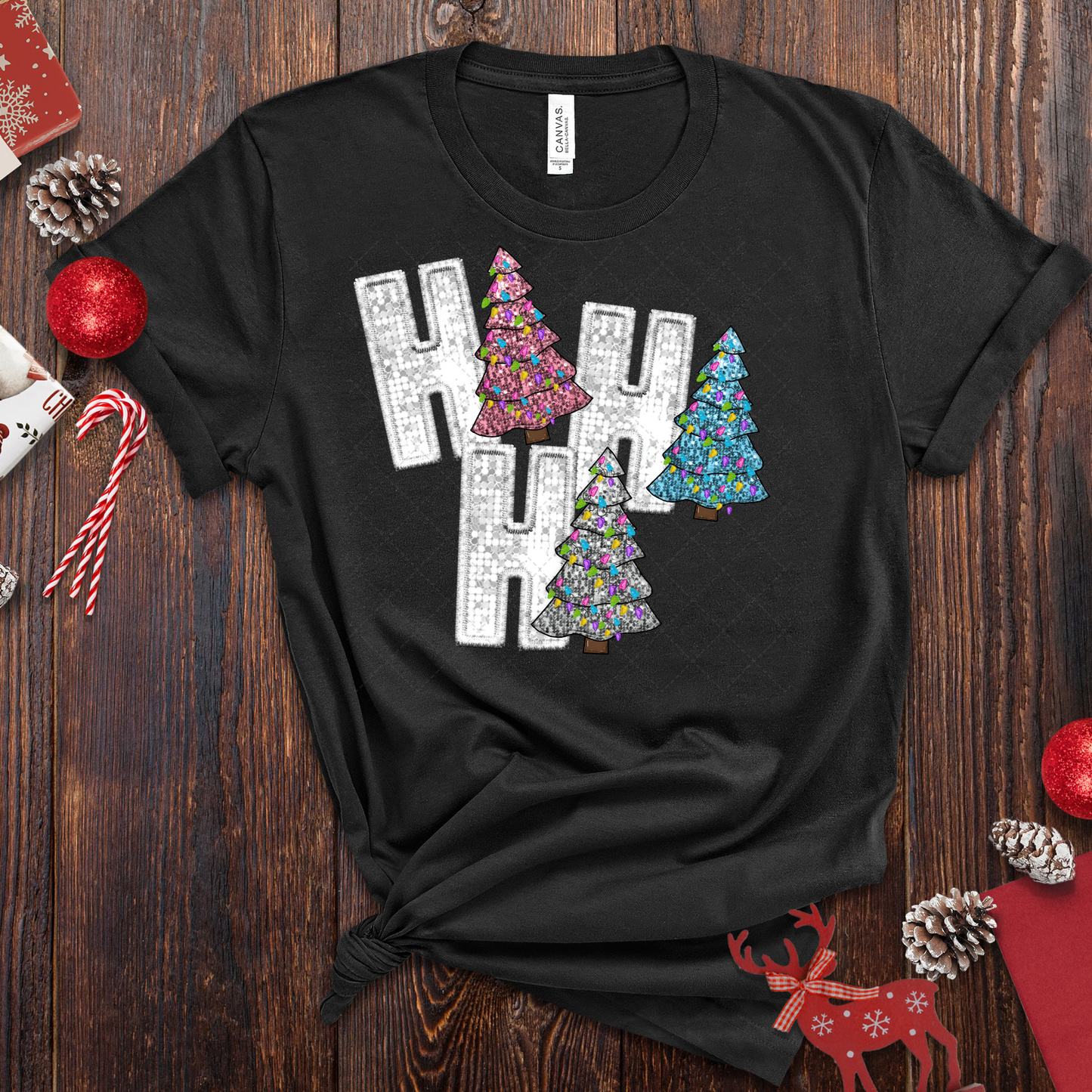 Faux Sequin Ho Ho Ho Trees Transfer