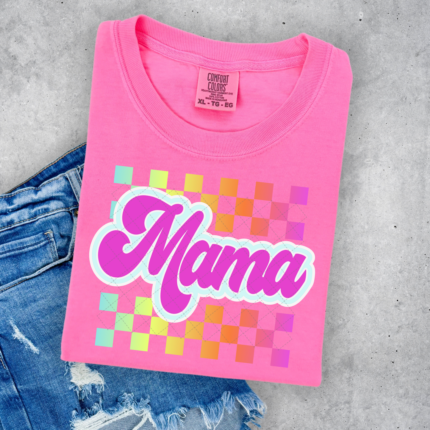 Neon Checkered Mama Transfer