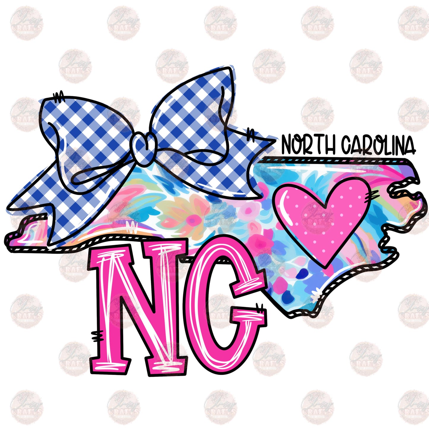 North Carolina and South Carolina Floral State Doodle Transfer