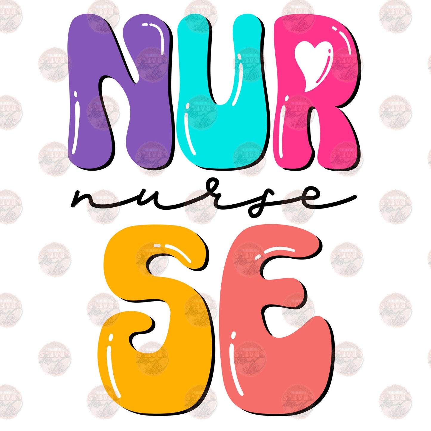 Nurse Multicolored Bubble Letters Transfer