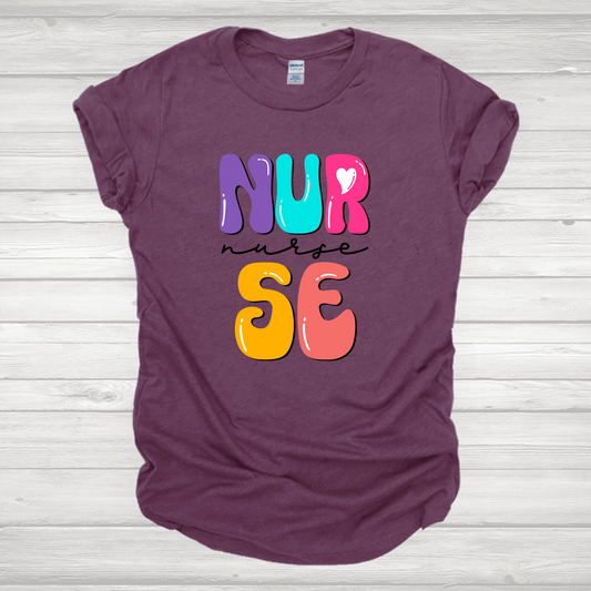 Nurse Multicolored Bubble Letters Transfer