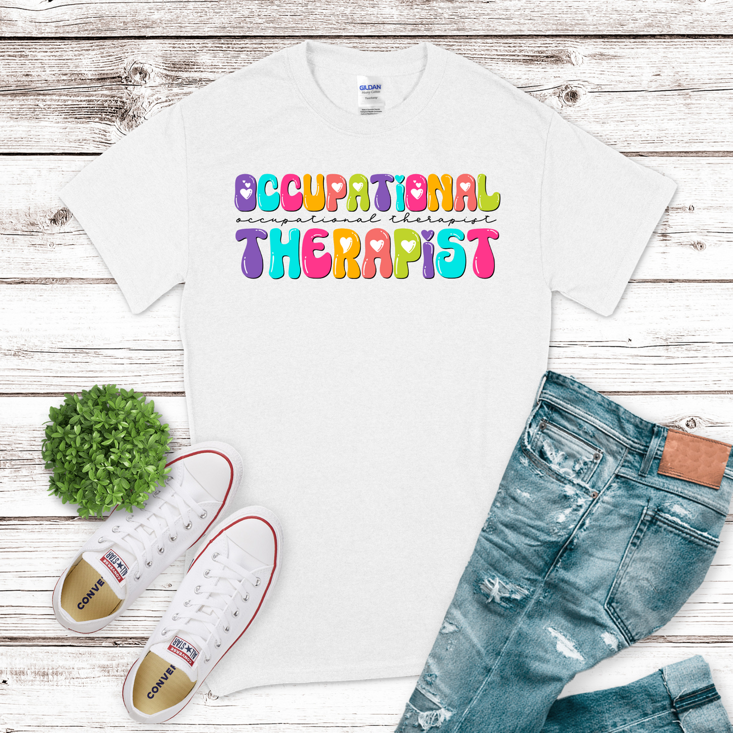 Occupational Therapist Multicolored Bubble Letters Transfer