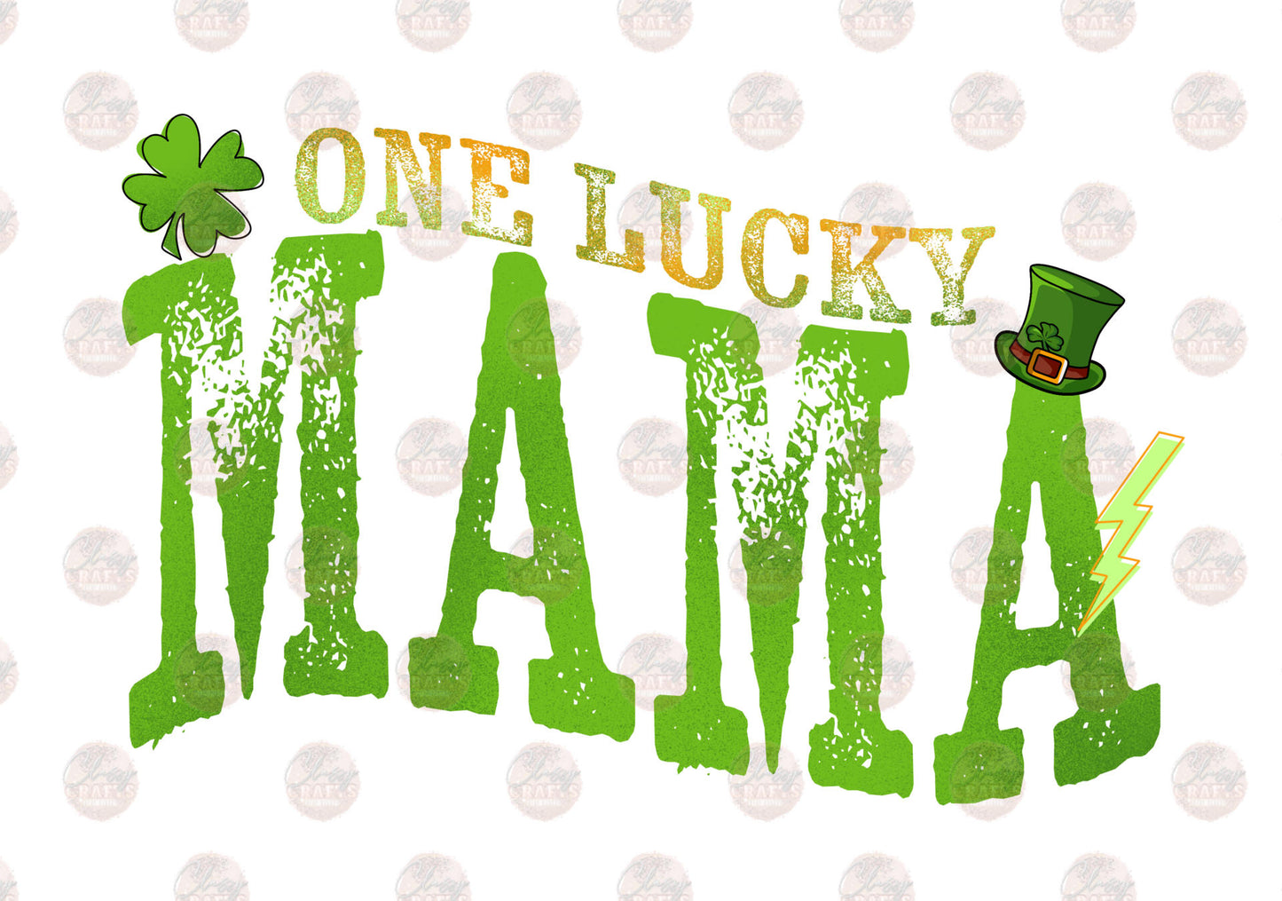 One Lucky Mama Green Distressed Transfer