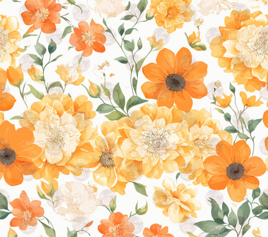 Orange Watercolor Flower Tumbler Wrap - Sublimation Transfer