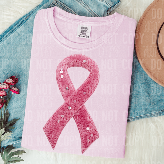 PINK CANCER RIBBON FAUX YARN TRANSFER