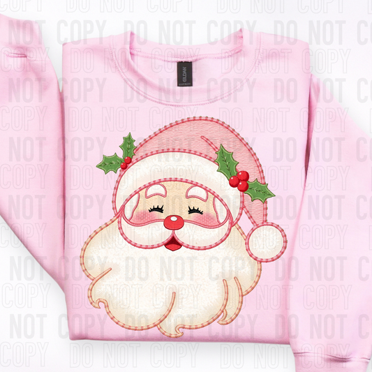 PINK SANTA FAUX EMBROIDERY TRANSFER