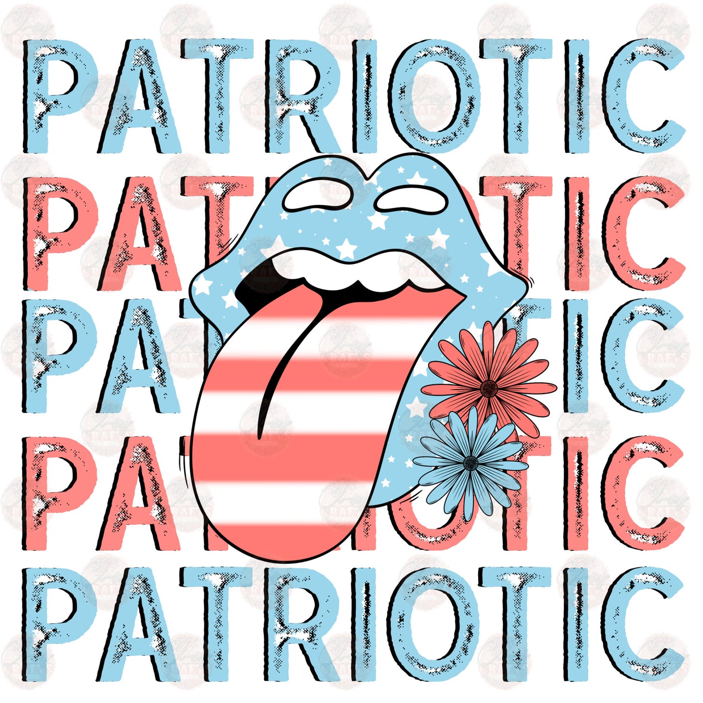 Patriotic Floral Tongue ** TWO PART** SOLD SEPARATELY ** Transfer