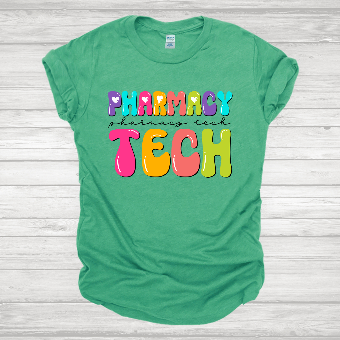 Pharmacy Tech Multicolored Bubble Letters Transfer