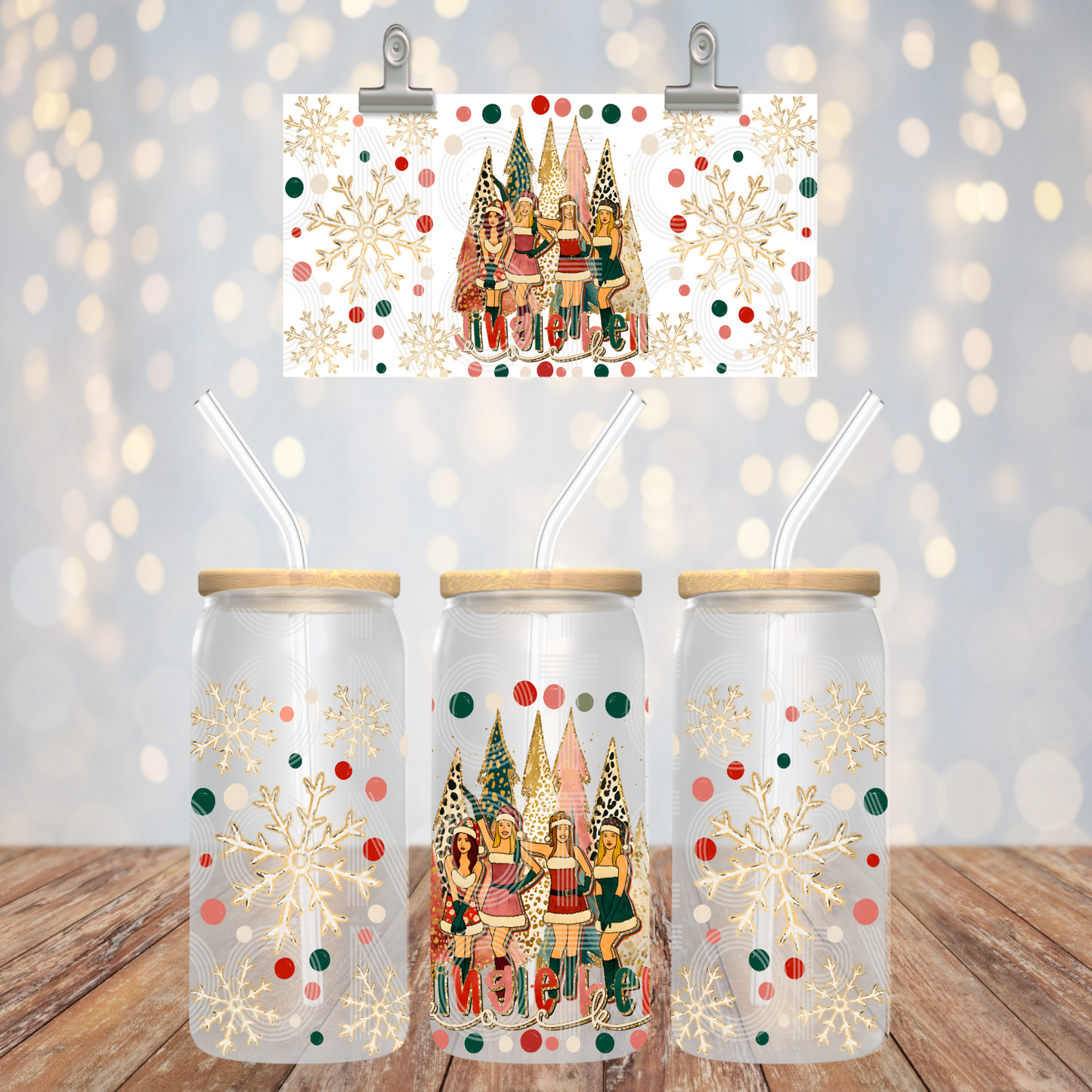 Jingle Bell Girls Libbey 16 oz Transfer