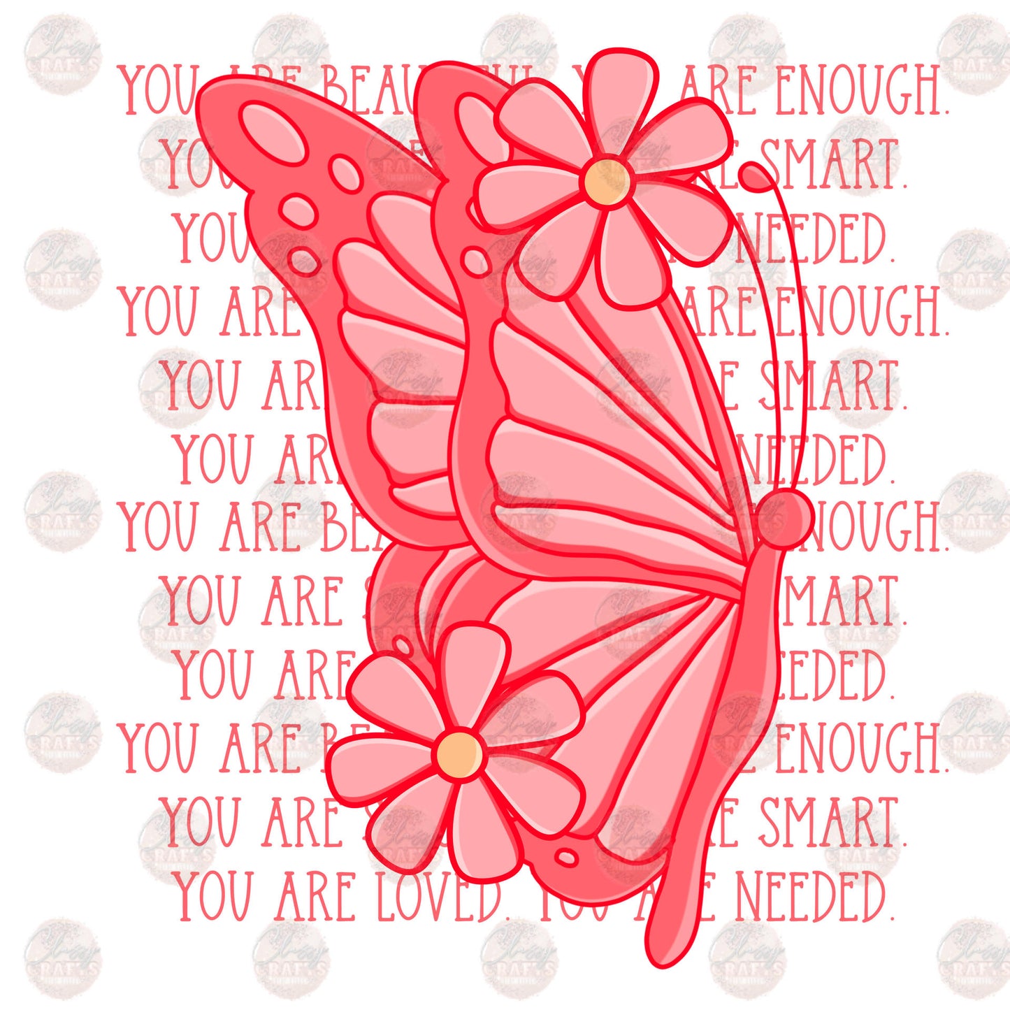 Pink Butterfly & Affirmations - Sublimation Transfers