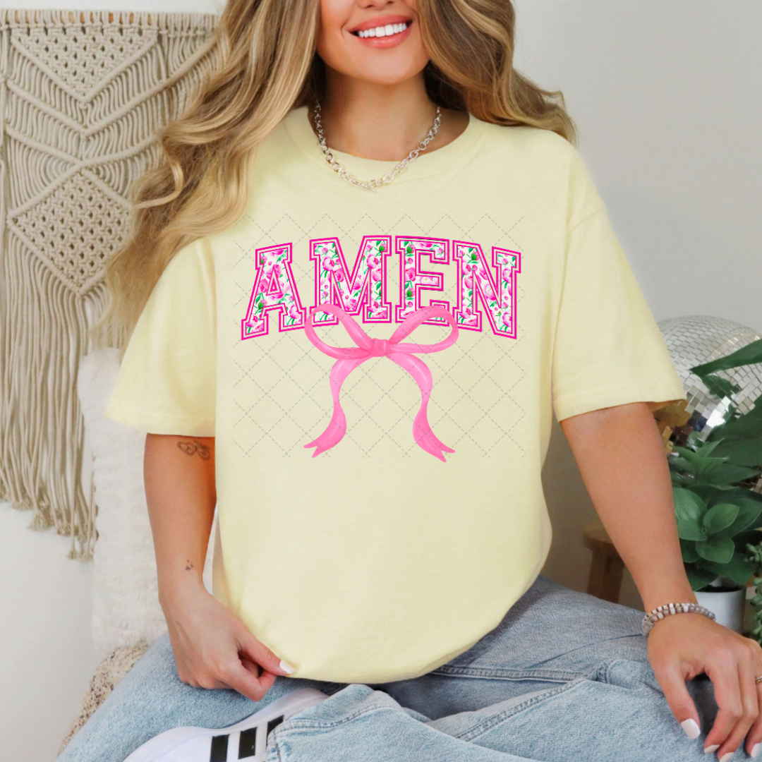 Pink Floral Amen Coquette Transfer