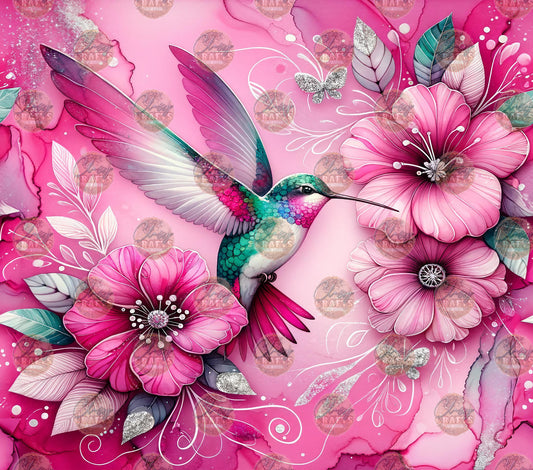 Pink Floral Hummingbird Tumbler Wrap - Sublimation Transfer