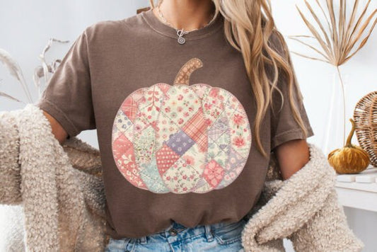 Pink Pacthwork Pumpkin Transfer