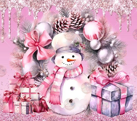 Pink Snowman Tumbler Wrap - Sublimation Transfer