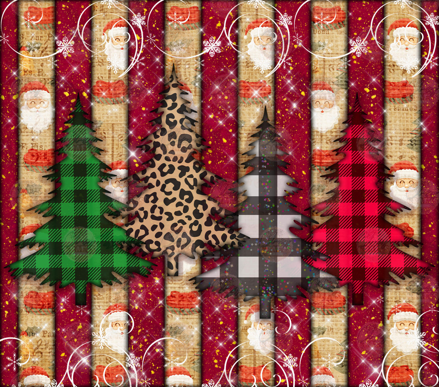 Plaid & Leopard Trees Tumbler Wrap - Sublimation Transfer