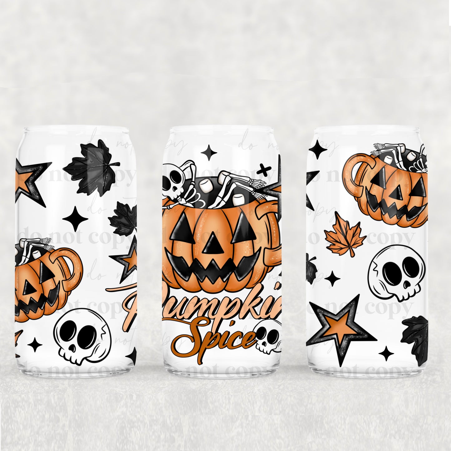Pumpkin Spice Skeleton Mug 16oz Libbey Wrap Transfer