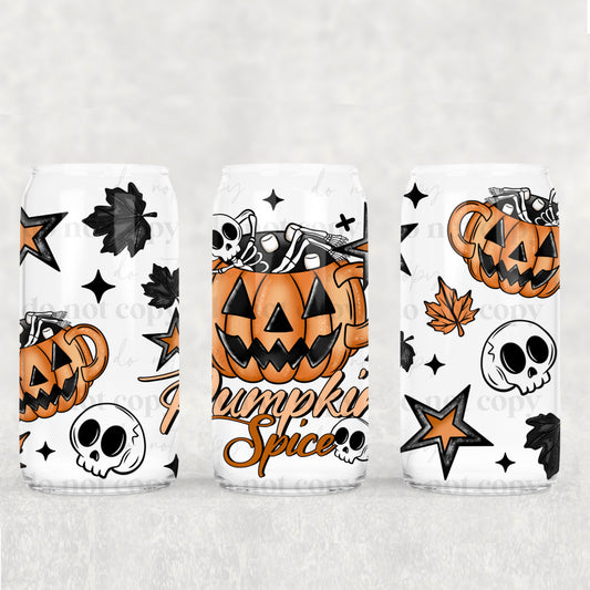 Pumpkin Spice Skeleton Mug 16oz Libbey Wrap Transfer