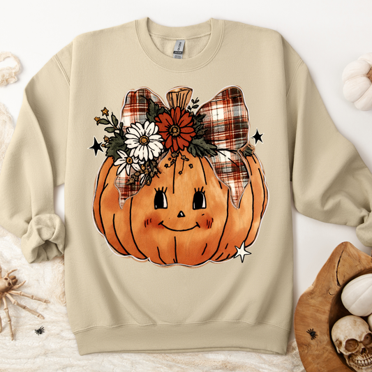 Pumpkin With Plaid Bow Transfer