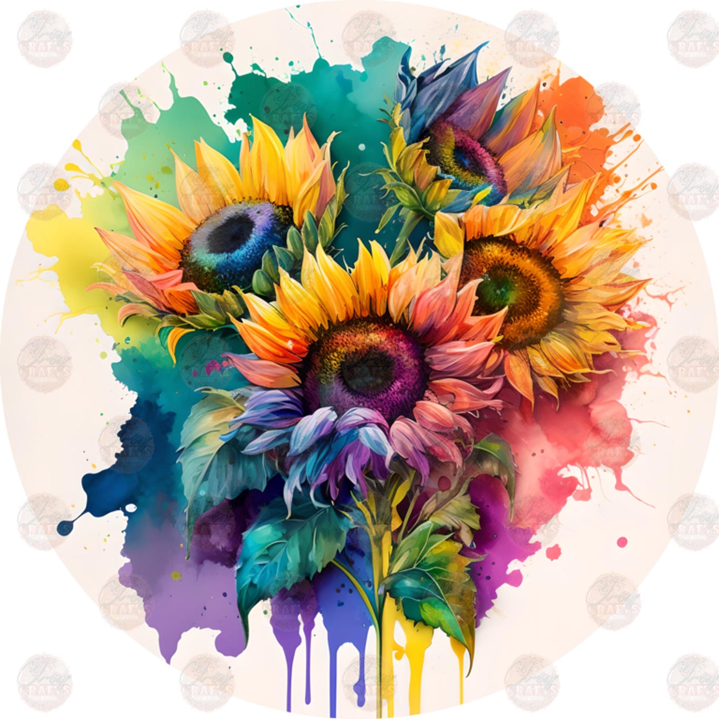 Rainbow Sunflower Car Coaster - Sublimation Transfer