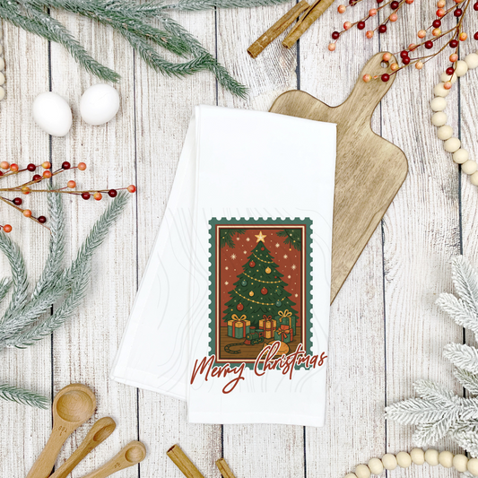 Red Christmas Tree Tea Towel Transfer