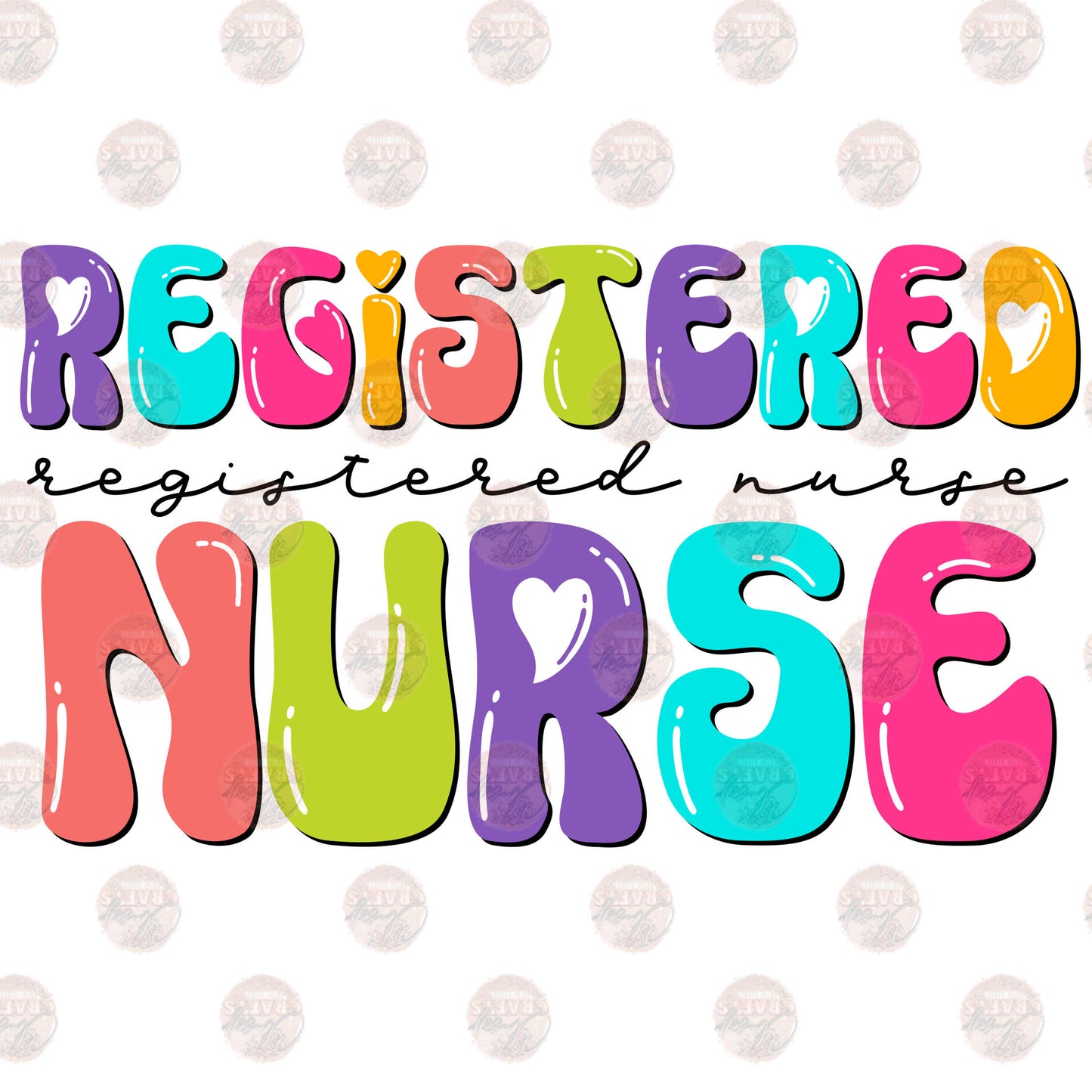 Registered Nurse Multicolored Bubble Letters Transfer