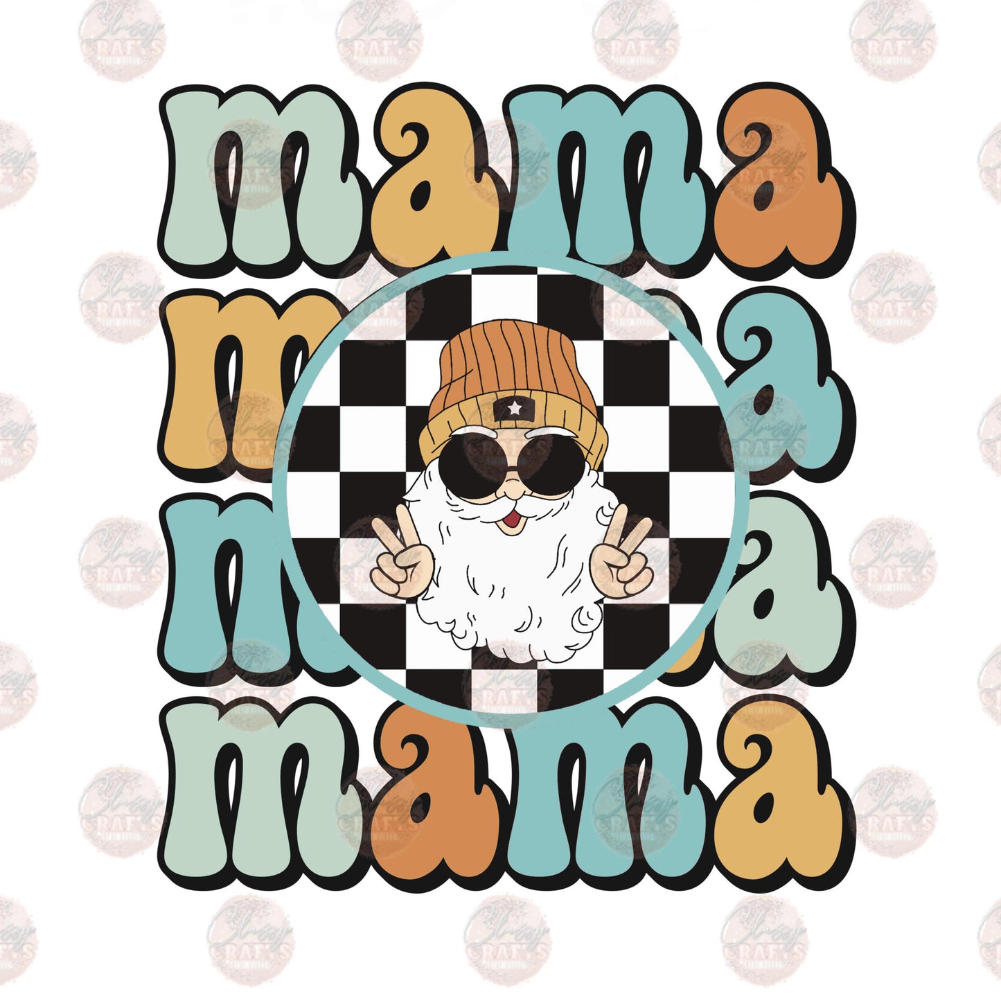 Retro Checkered Santa Boy Mama Transfer