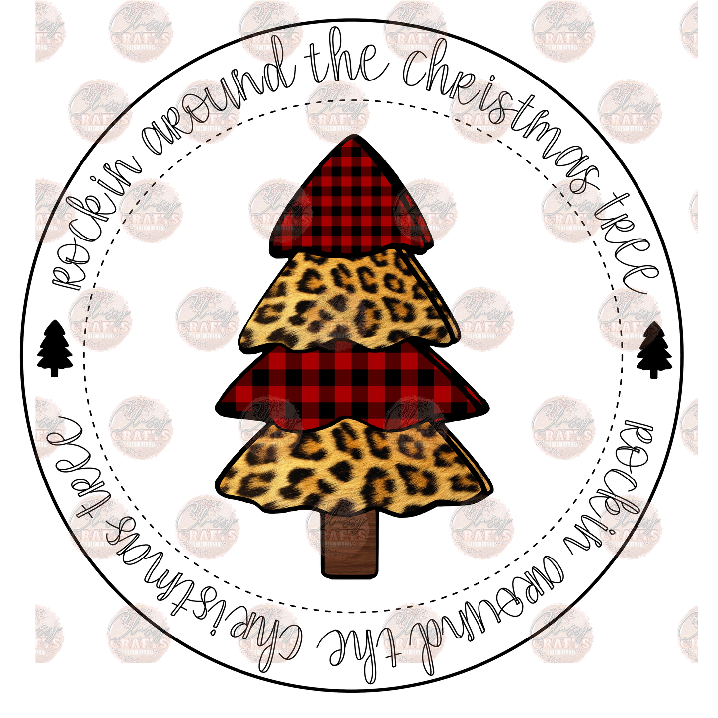 Rockin' Around The Christmas Tree Red Plaid & Cheetah Transfer