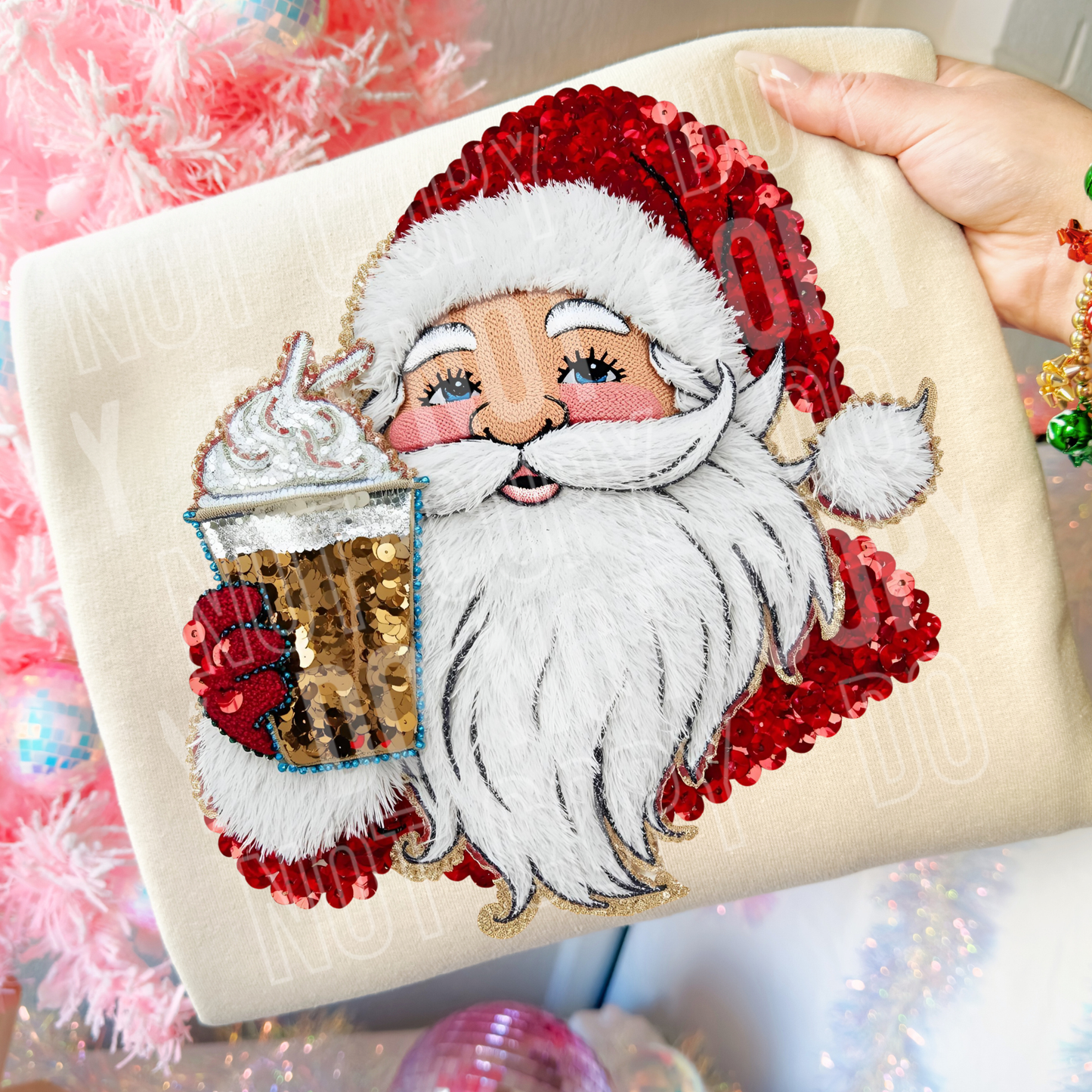 SANTA COFFEE SEQUINS TRANSFER