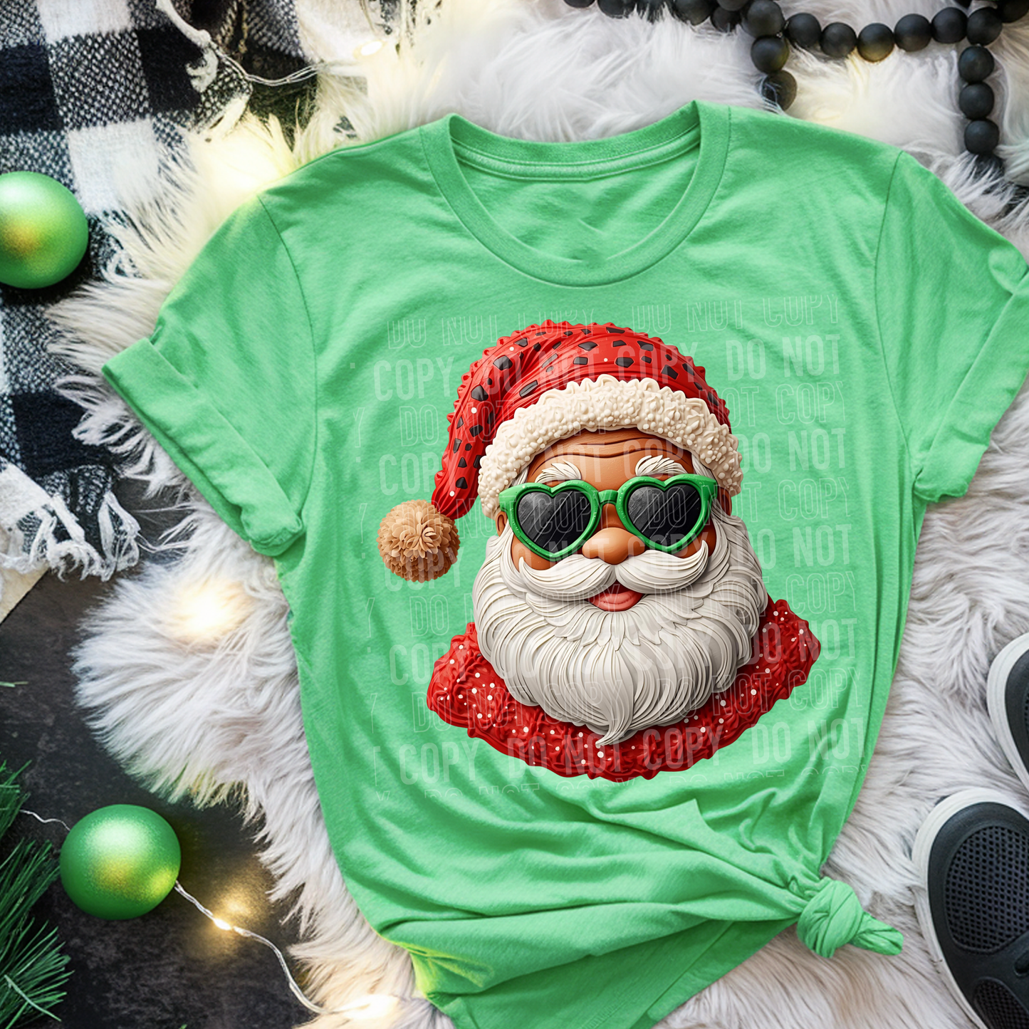 SANTA GREEN HEART GLASSES TRANSFER