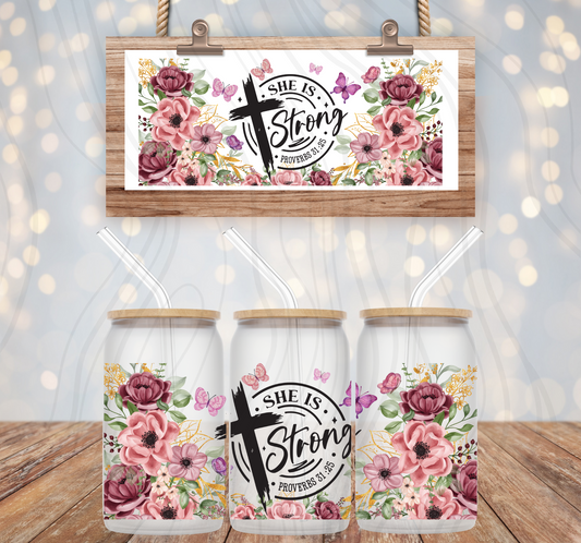 She Is Strong 16oz Libbey Wrap