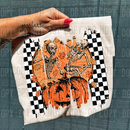 SKELETON FALL PUMPKIN BRUSHSTROKE TRANSFER