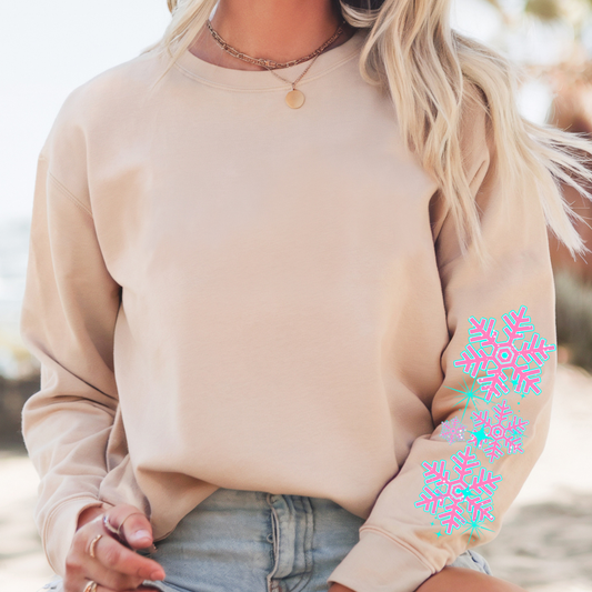 STACKED BLUE & PINK SNOWFLAKES TRANSFER