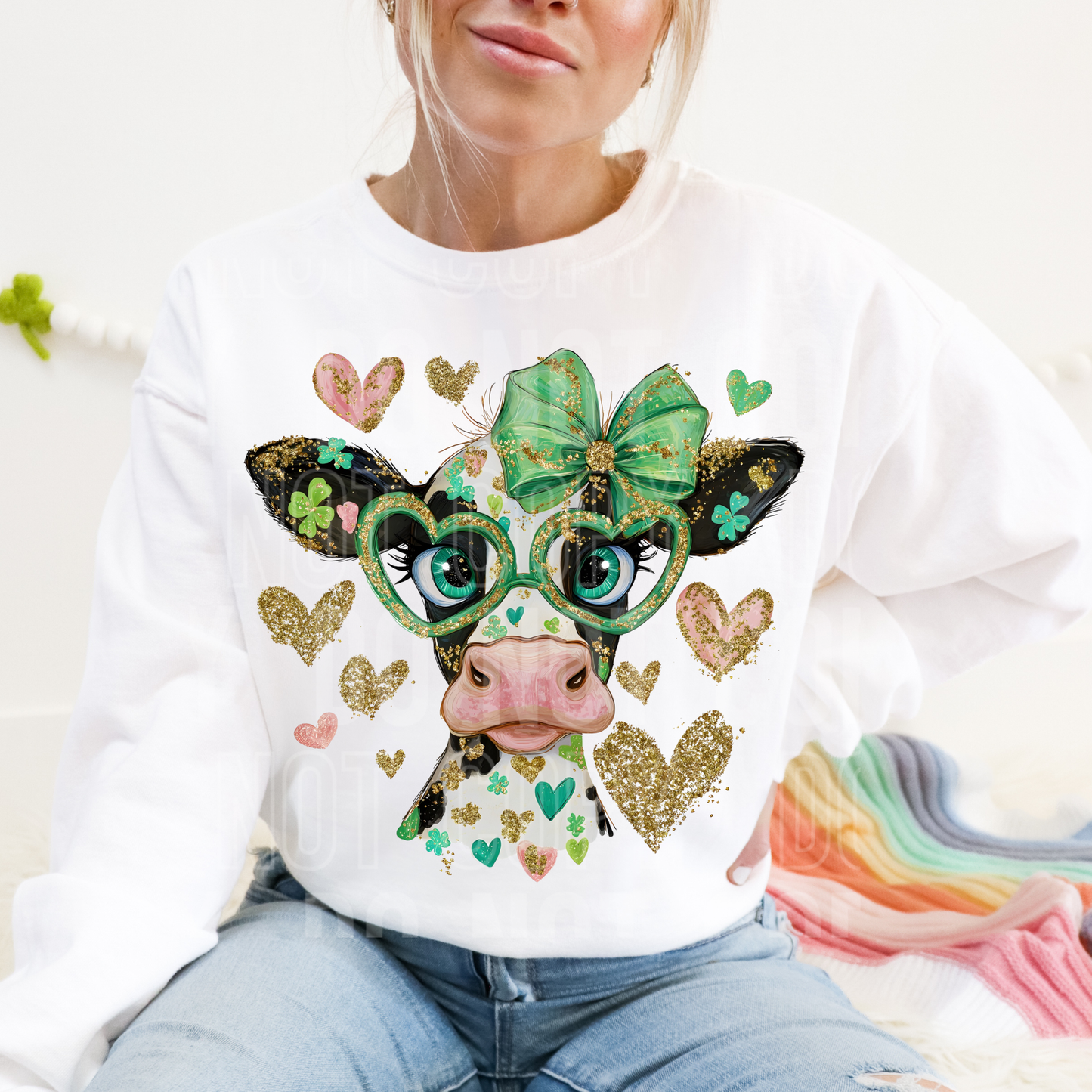 ST PATRICKS DAY COW GLITTER TRANSFER